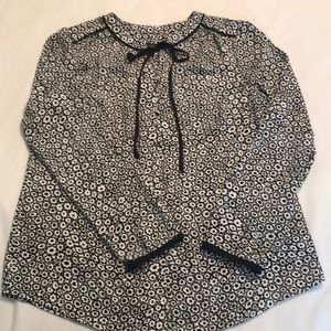 Talbots fun flower with black piping blouse